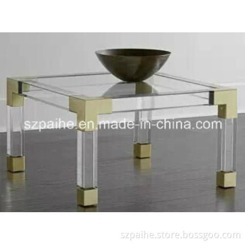 Plexiglass Square Coffee Table with Metal Decoration Parts